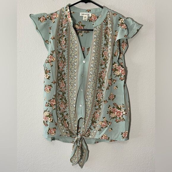 Faith and Joy Sleeveless Blouse with Tie Size Small - Picture 1 of 9